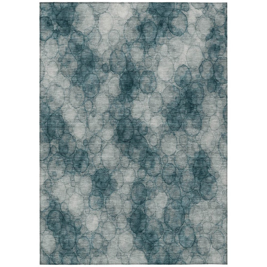 9' X 12' Turquoise And Ivory Abstract Washable Indoor Outdoor Area Rug