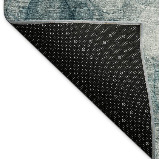 9' X 12' Turquoise And Ivory Abstract Washable Indoor Outdoor Area Rug