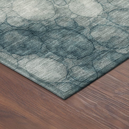 9' X 12' Turquoise And Ivory Abstract Washable Indoor Outdoor Area Rug