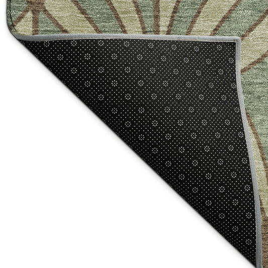 10' X 14' Artichoke Green Brown And Beige Seashell Washable Indoor Outdoor Area Rug
