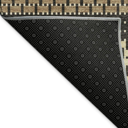 9' X 12' Gold Beige And Copper Striped Washable Indoor Outdoor Area Rug