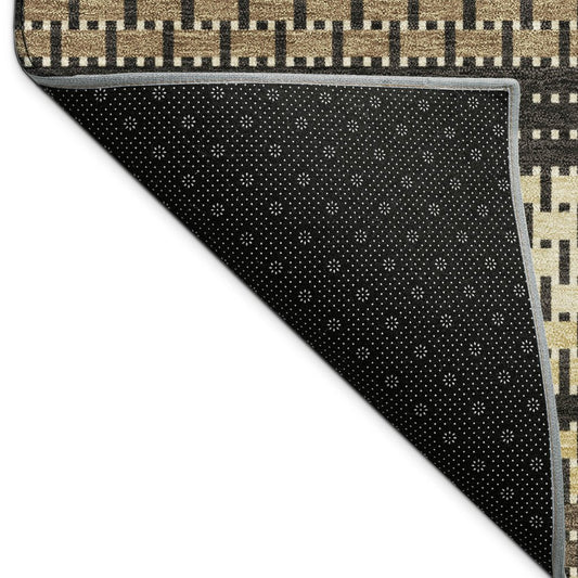 9' X 12' Gold Beige And Copper Striped Washable Indoor Outdoor Area Rug