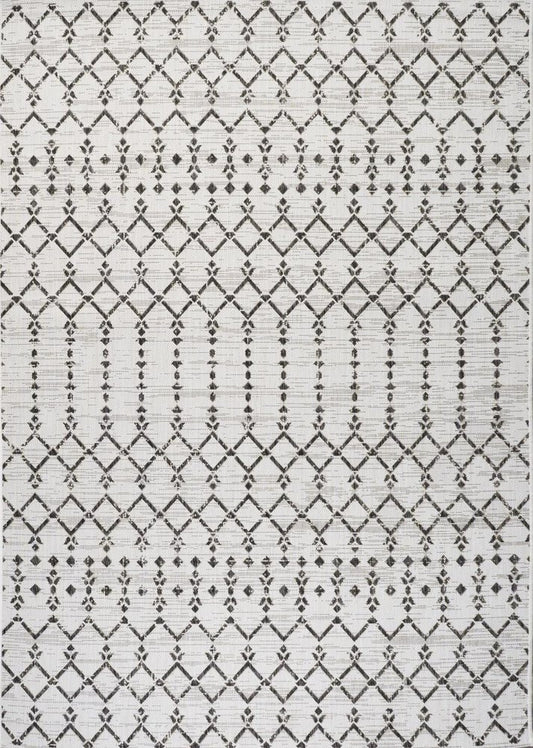 9' X 12' Cream And Black Trellis Indoor Outdoor Area Rug