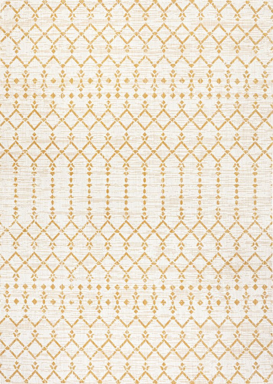 9' X 12' Cream And Yellow Trellis Indoor Outdoor Area Rug