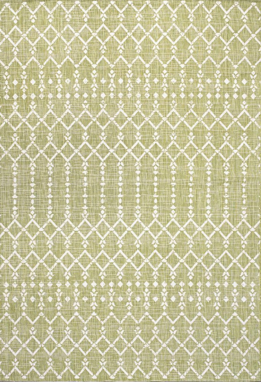 9' X 12' Light Green And Cream Trellis Indoor Outdoor Area Rug
