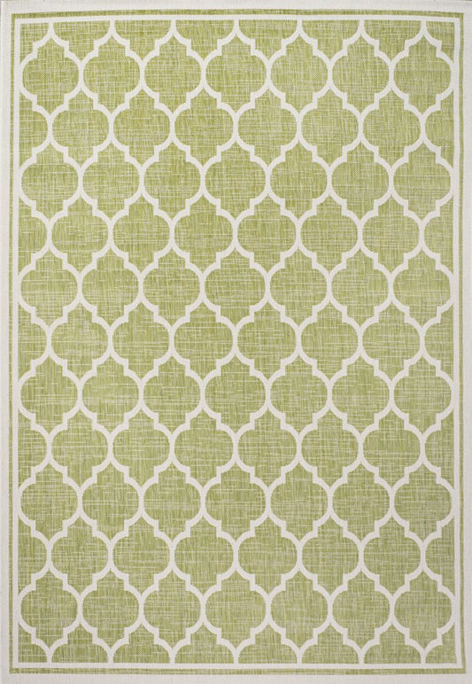9' X 12' Green And Cream Geometric Indoor Outdoor Area Rug