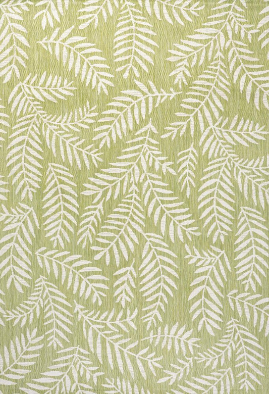 9' X 12' Green And Cream Floral Indoor Outdoor Area Rug