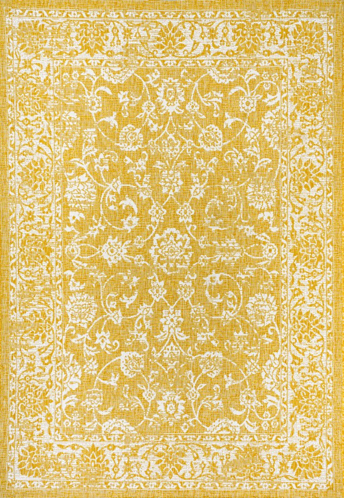 9' X 12' Yellow And Cream Medallion Indoor Outdoor Area Rug
