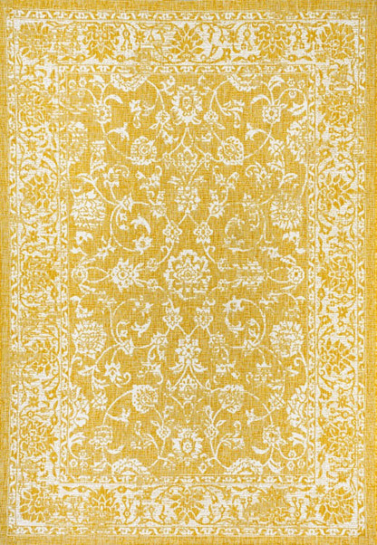 9' X 12' Yellow And Cream Medallion Indoor Outdoor Area Rug