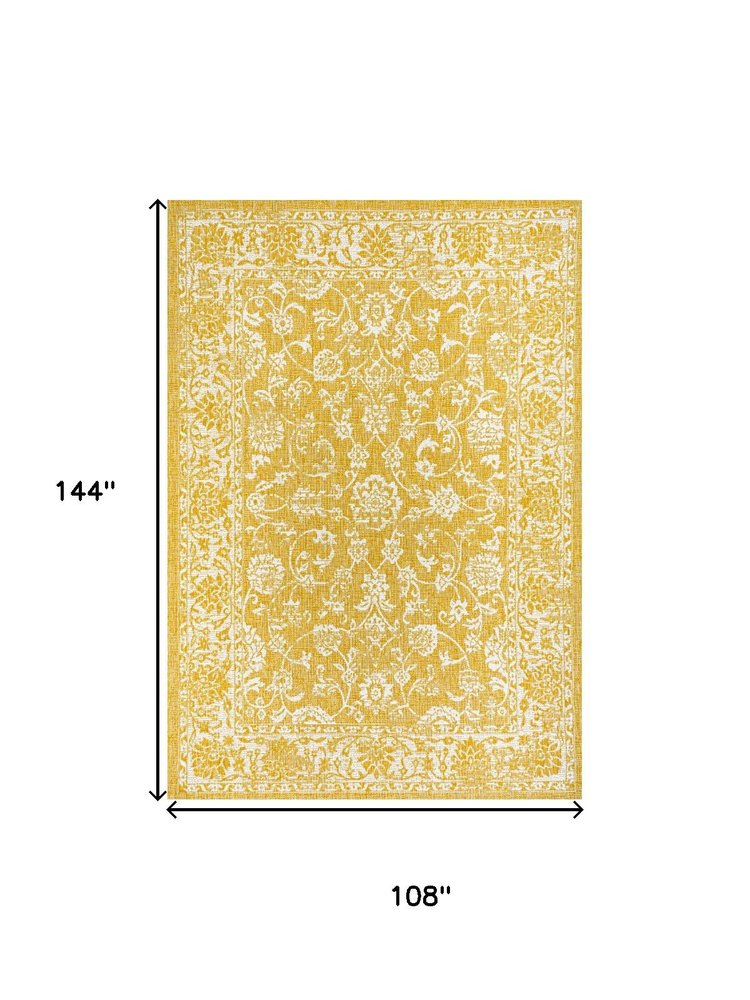 9' X 12' Yellow And Cream Medallion Indoor Outdoor Area Rug
