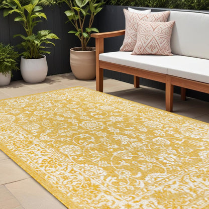 9' X 12' Yellow And Cream Medallion Indoor Outdoor Area Rug