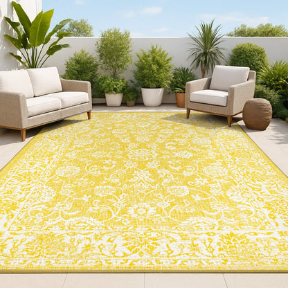 9' X 12' Yellow And Cream Medallion Indoor Outdoor Area Rug