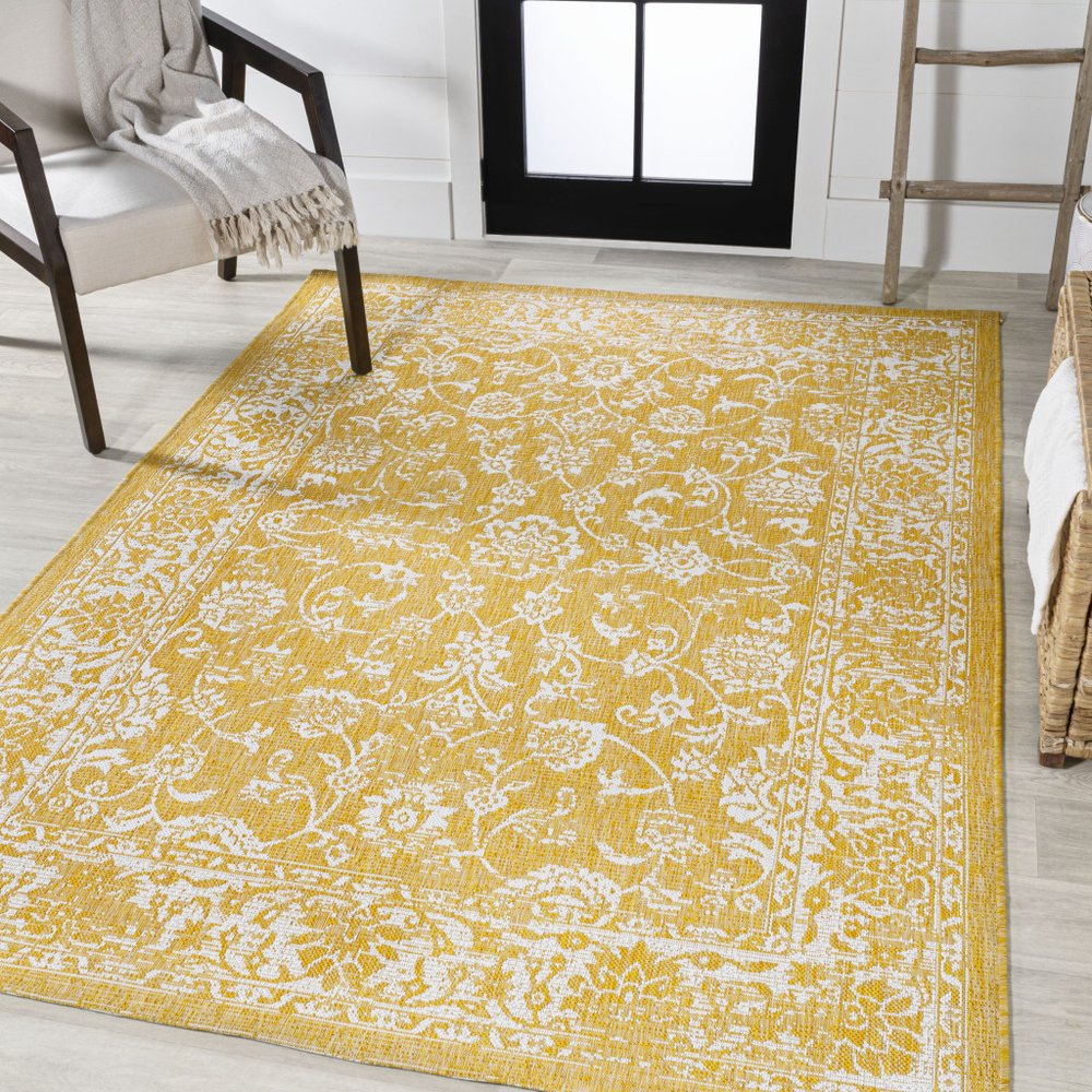 9' X 12' Yellow And Cream Medallion Indoor Outdoor Area Rug