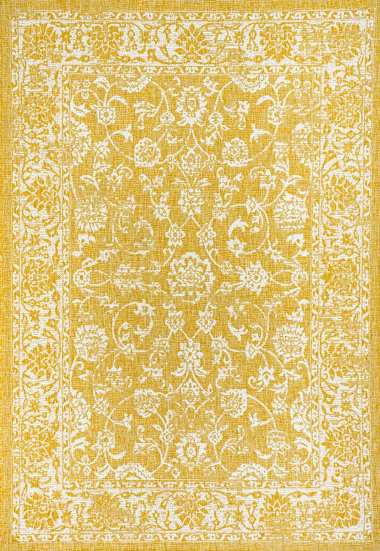 9' X 12' Yellow And Cream Medallion Indoor Outdoor Area Rug