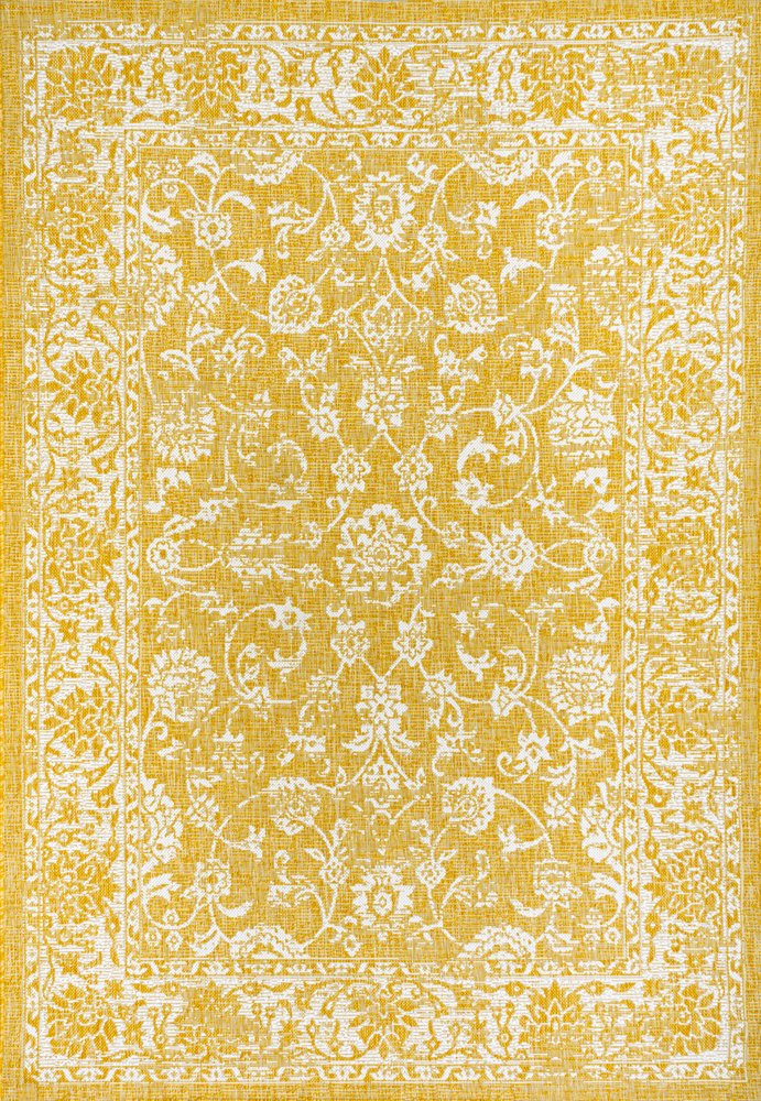 9' X 12' Yellow And Cream Medallion Indoor Outdoor Area Rug