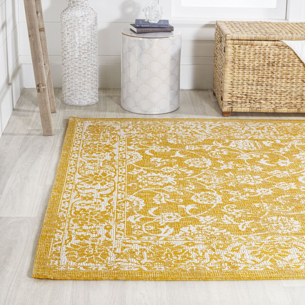 9' X 12' Yellow And Cream Medallion Indoor Outdoor Area Rug