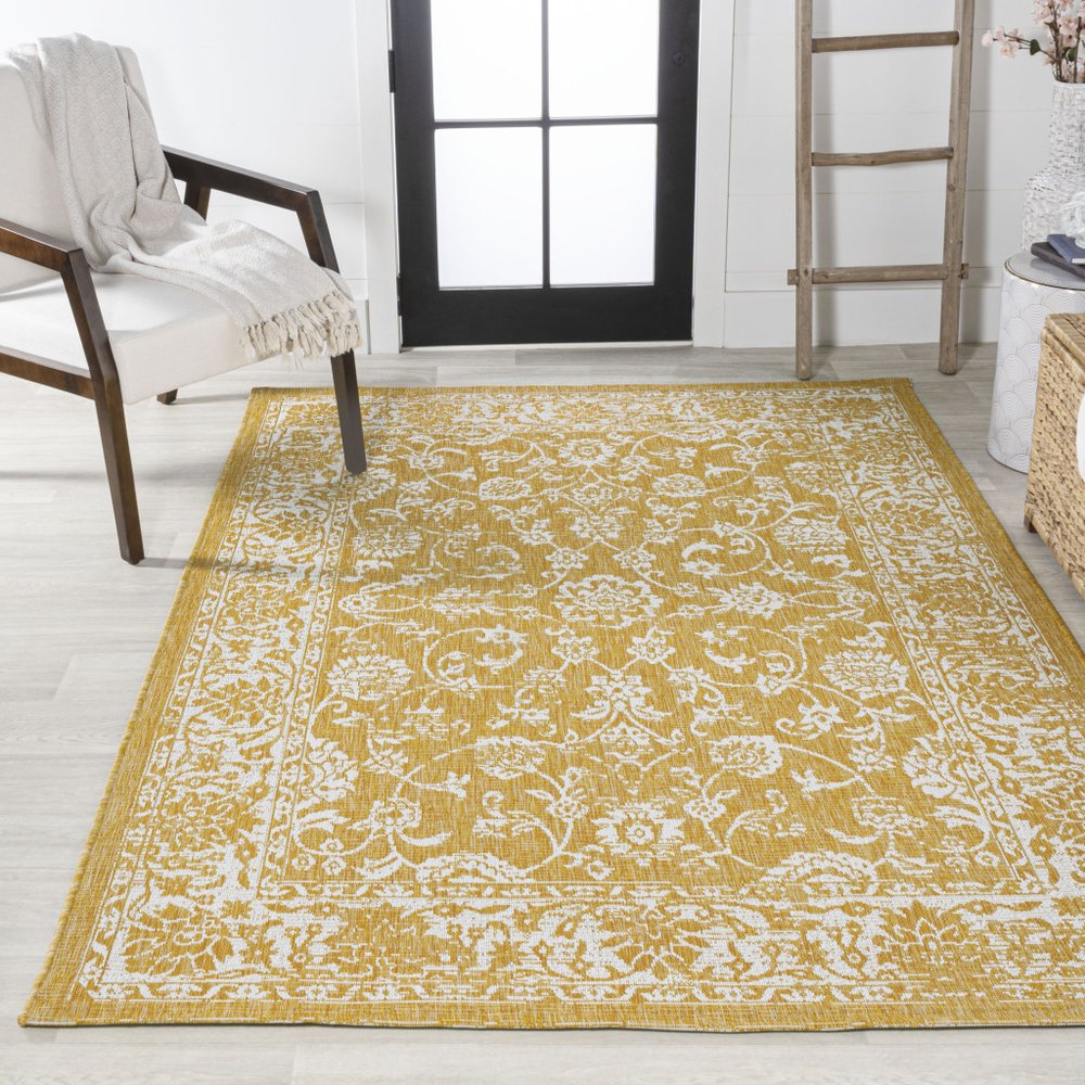 9' X 12' Yellow And Cream Medallion Indoor Outdoor Area Rug
