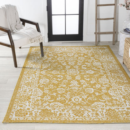 9' X 12' Yellow And Cream Medallion Indoor Outdoor Area Rug