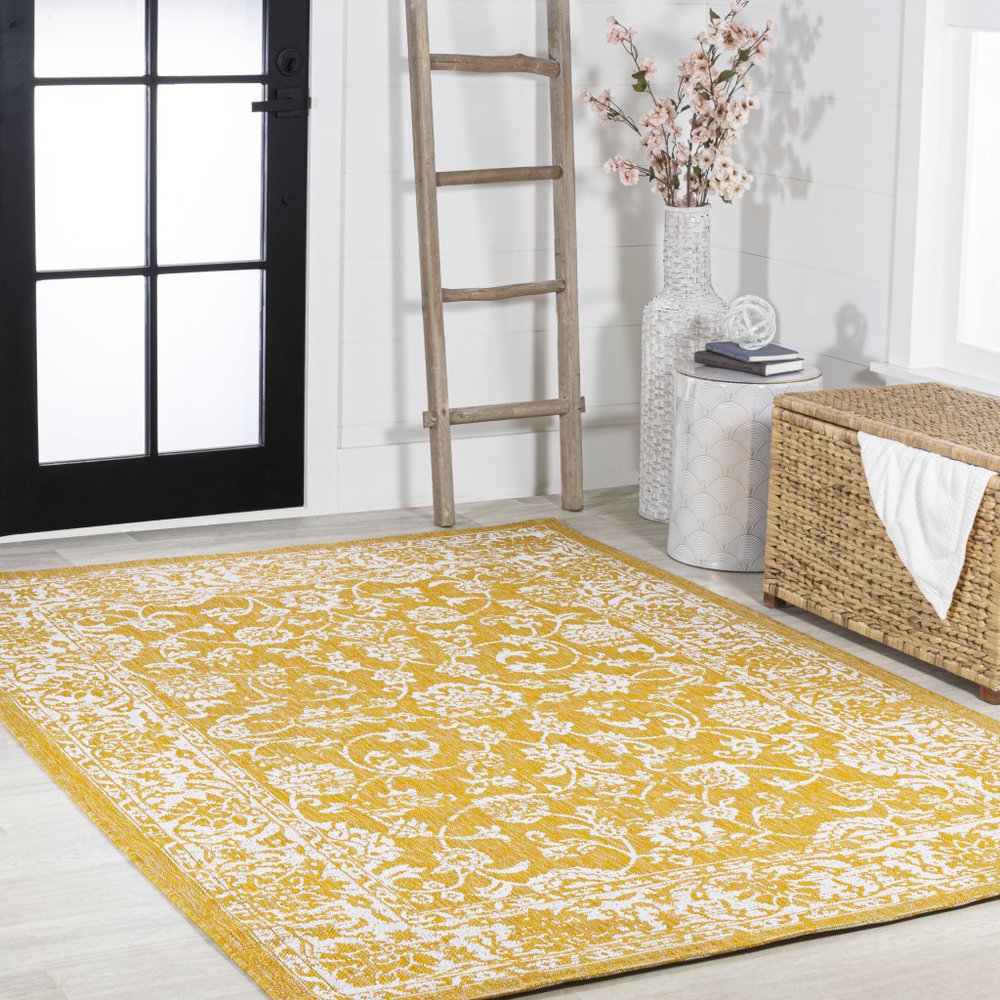 9' X 12' Yellow And Cream Medallion Indoor Outdoor Area Rug