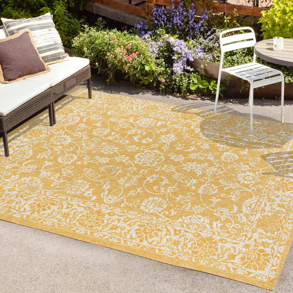 9' X 12' Yellow And Cream Medallion Indoor Outdoor Area Rug