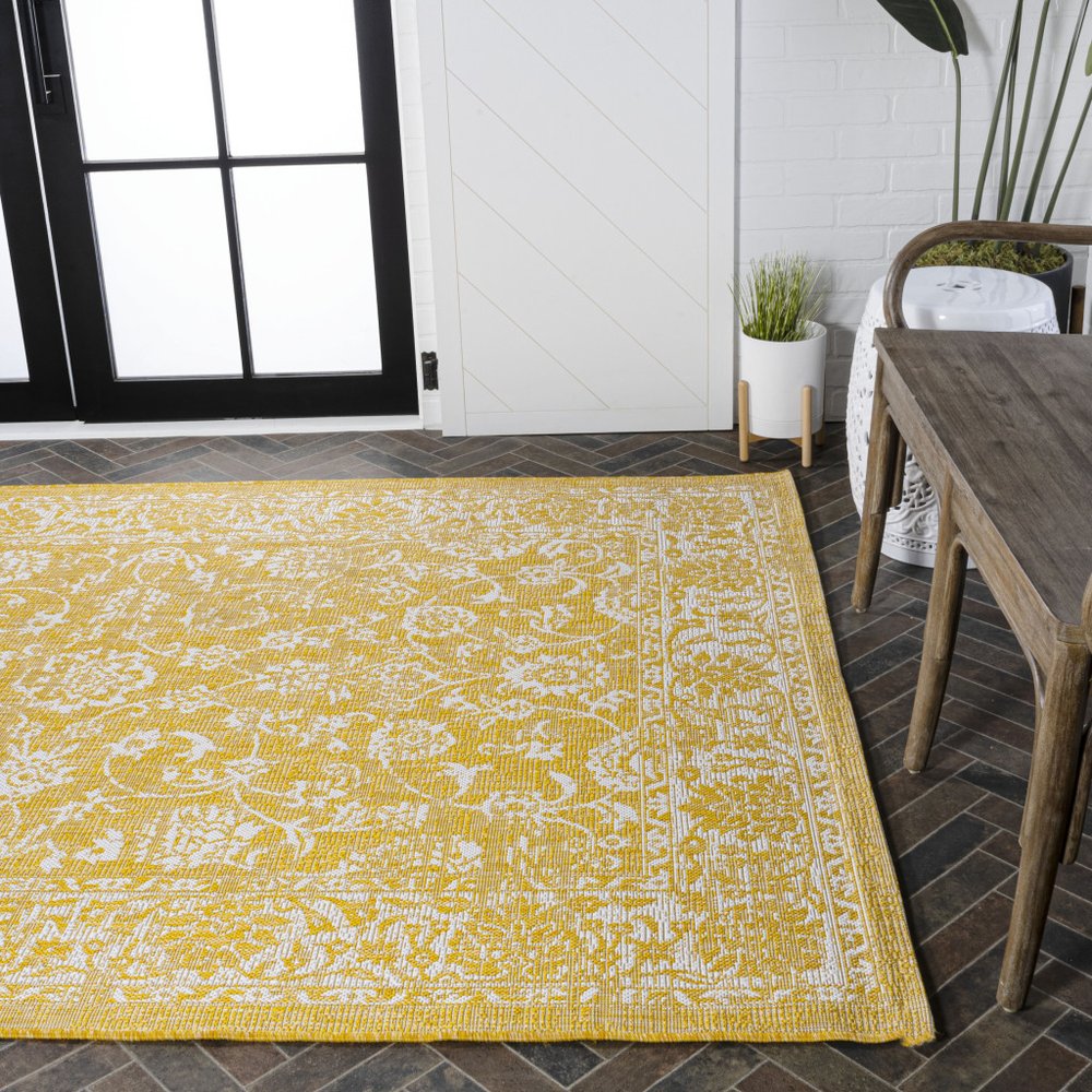 9' X 12' Yellow And Cream Medallion Indoor Outdoor Area Rug