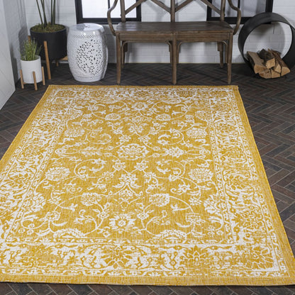 9' X 12' Yellow And Cream Medallion Indoor Outdoor Area Rug