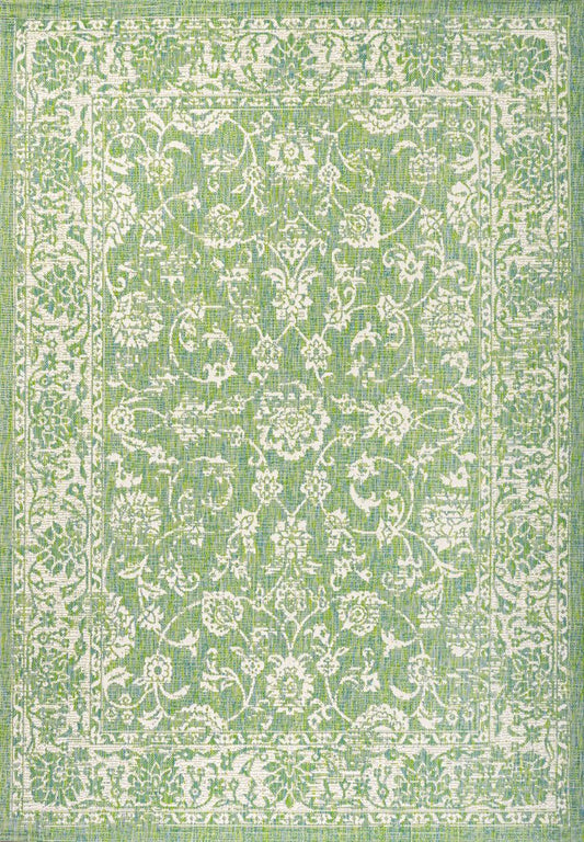 9' X 12' Cream And Green Medallion Indoor Outdoor Area Rug