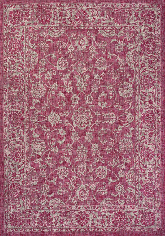 9' X 12' Fuchsia And Light Gray Medallion Indoor Outdoor Area Rug