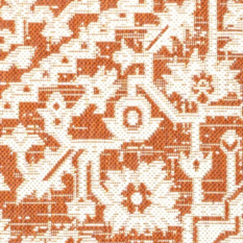 8' X 10' Orange And Cream Medallion Indoor Outdoor Area Rug