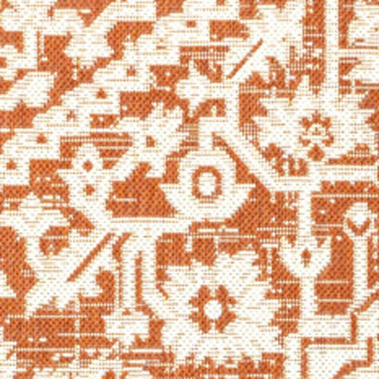8' X 10' Orange And Cream Medallion Indoor Outdoor Area Rug
