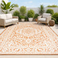 8' X 10' Orange And Cream Medallion Indoor Outdoor Area Rug