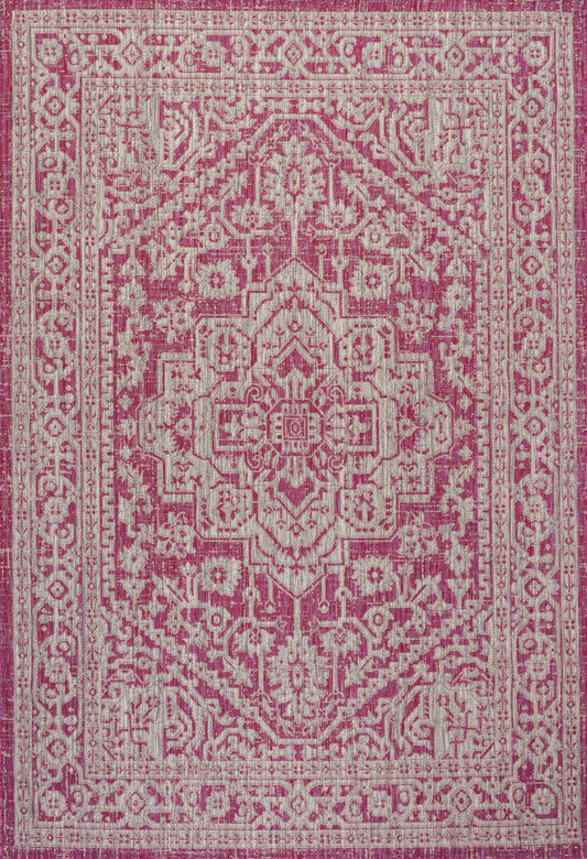 9' X 12' Fuchsia And Light Gray Medallion Indoor Outdoor Area Rug