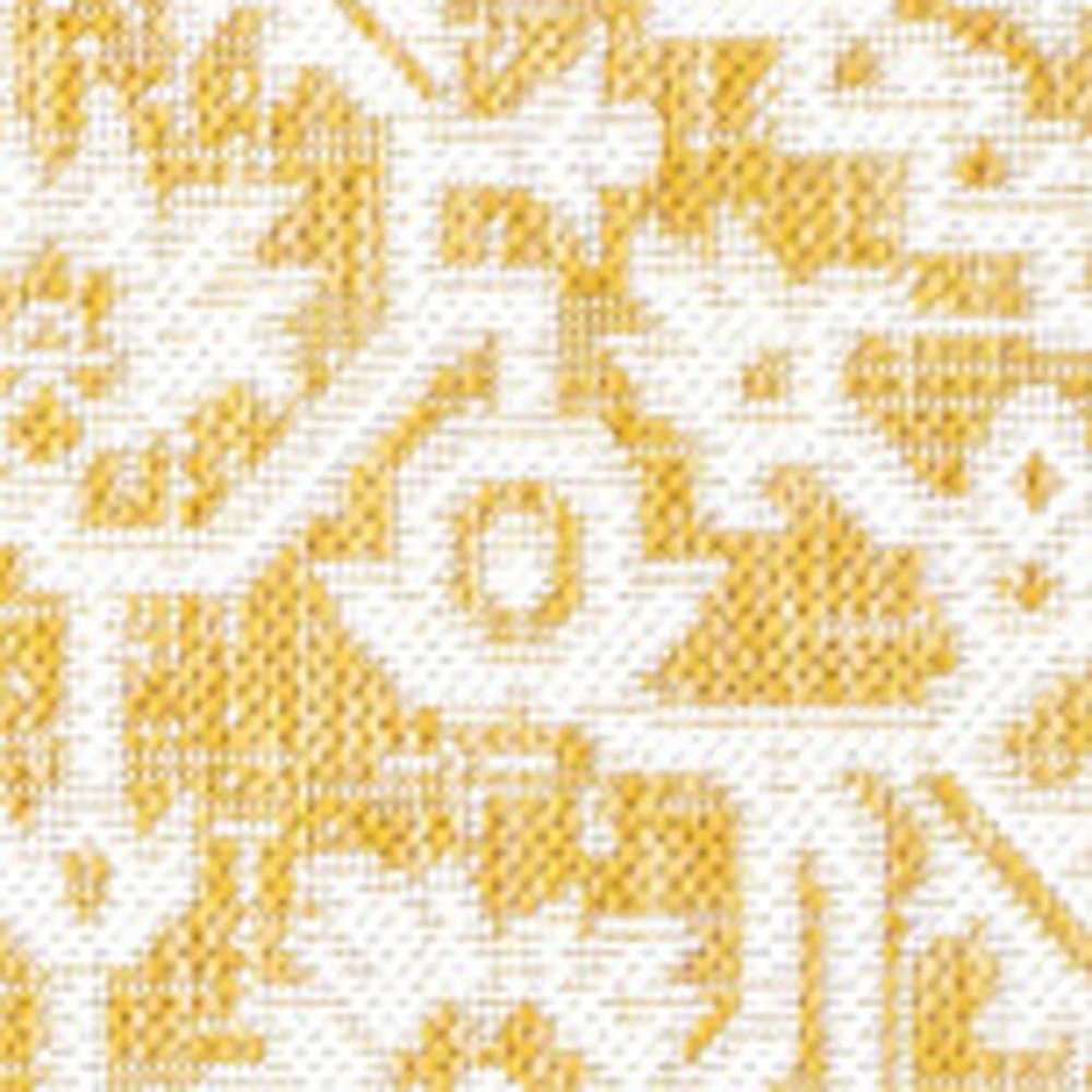 9' X 12' Yellow And Cream Medallion Indoor Outdoor Area Rug