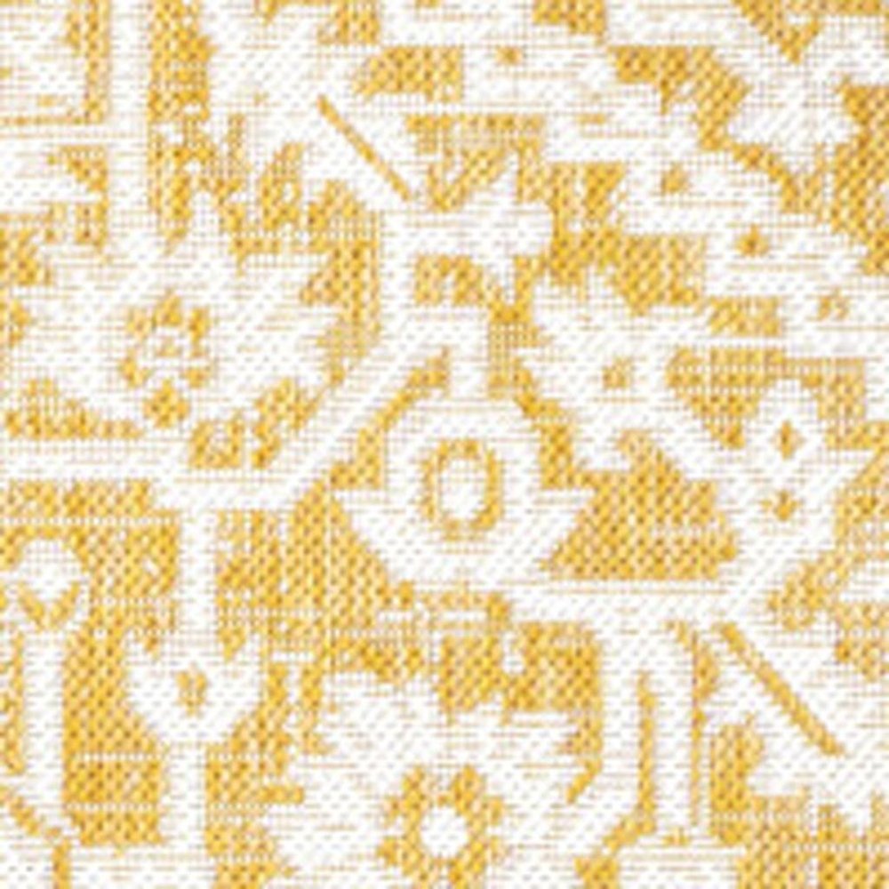 9' X 12' Yellow And Cream Medallion Indoor Outdoor Area Rug