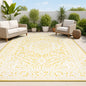 9' X 12' Yellow And Cream Medallion Indoor Outdoor Area Rug