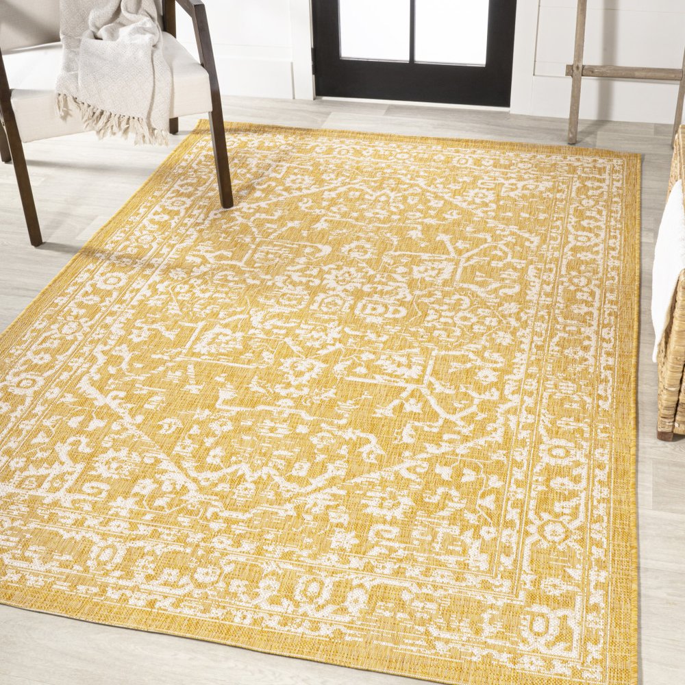 9' X 12' Yellow And Cream Medallion Indoor Outdoor Area Rug