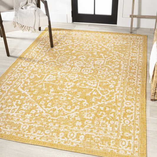 9' X 12' Yellow And Cream Medallion Indoor Outdoor Area Rug