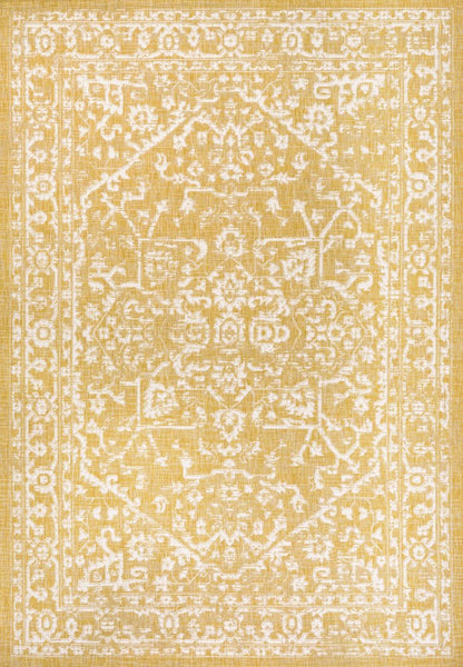9' X 12' Yellow And Cream Medallion Indoor Outdoor Area Rug
