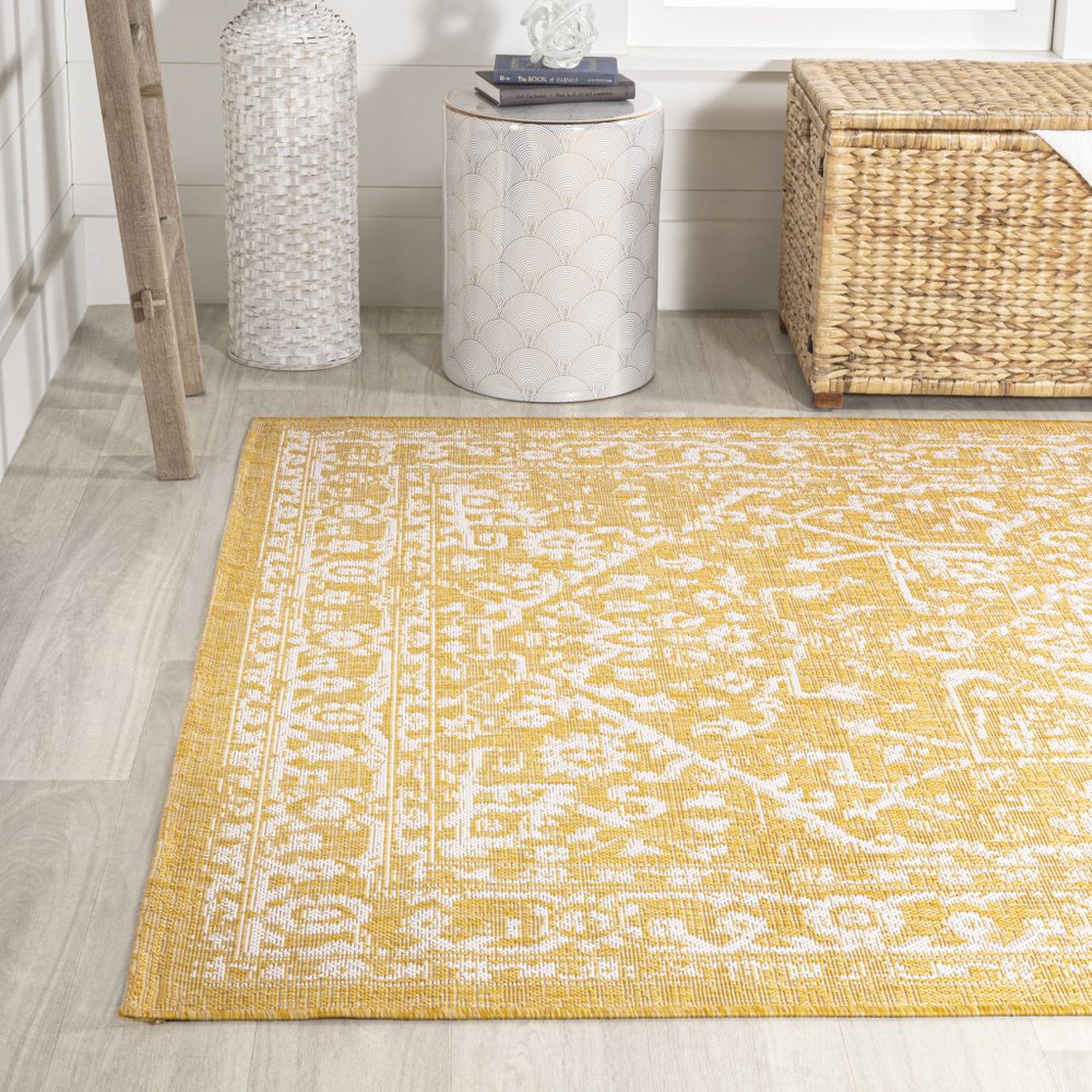 9' X 12' Yellow And Cream Medallion Indoor Outdoor Area Rug