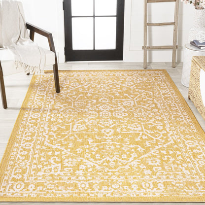 9' X 12' Yellow And Cream Medallion Indoor Outdoor Area Rug