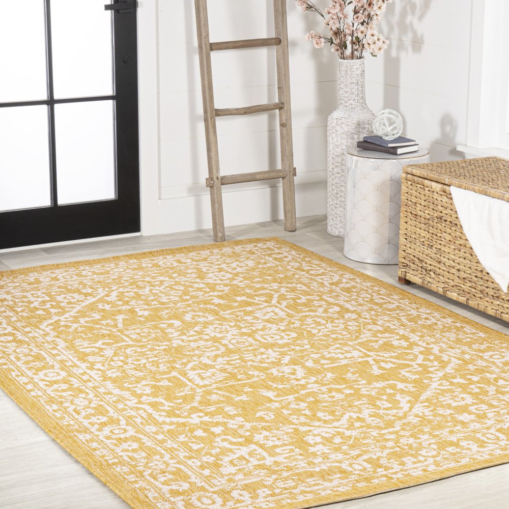 9' X 12' Yellow And Cream Medallion Indoor Outdoor Area Rug