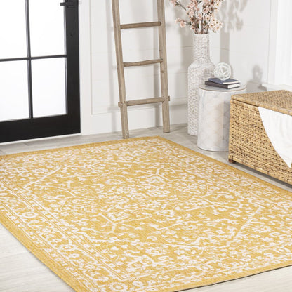 9' X 12' Yellow And Cream Medallion Indoor Outdoor Area Rug