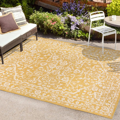 9' X 12' Yellow And Cream Medallion Indoor Outdoor Area Rug