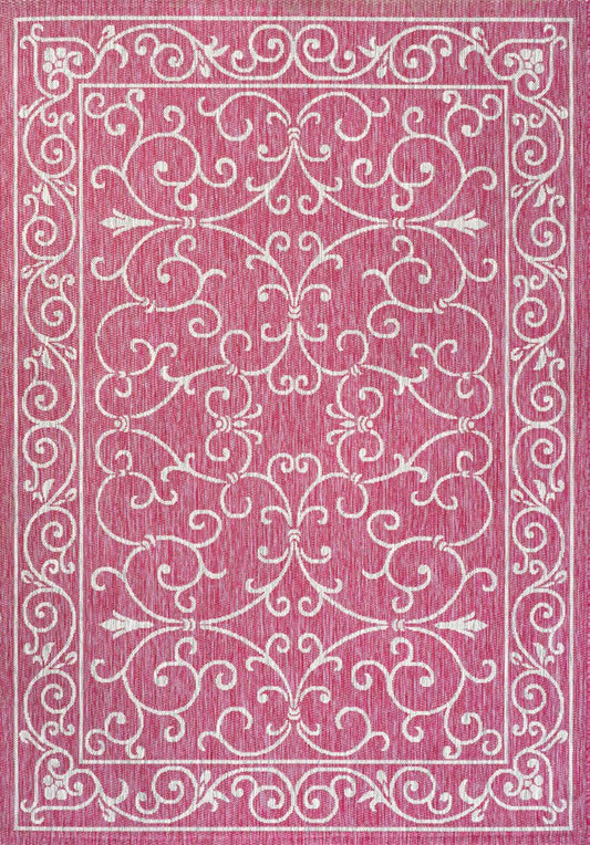 9' X 12' Fuchsia And Light Gray Medallion Indoor Outdoor Area Rug