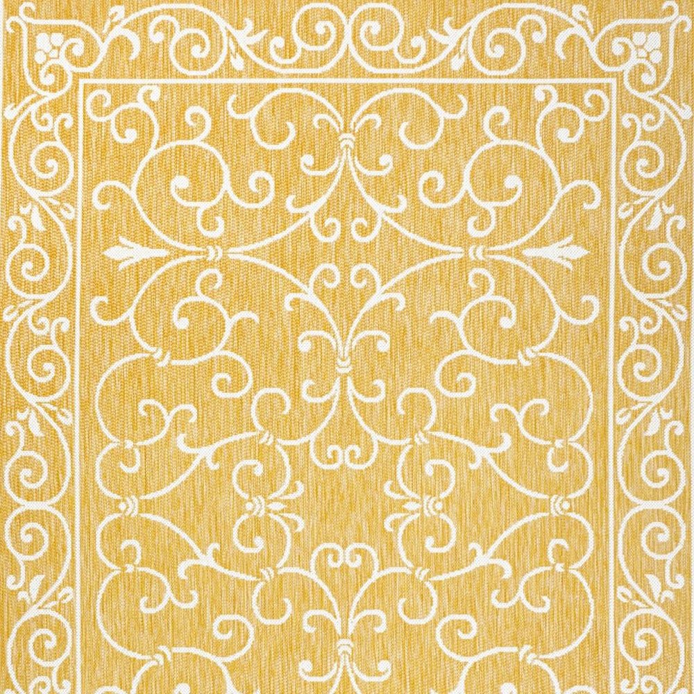 9' X 12' Yellow And Cream Medallion Indoor Outdoor Area Rug