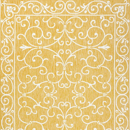 9' X 12' Yellow And Cream Medallion Indoor Outdoor Area Rug
