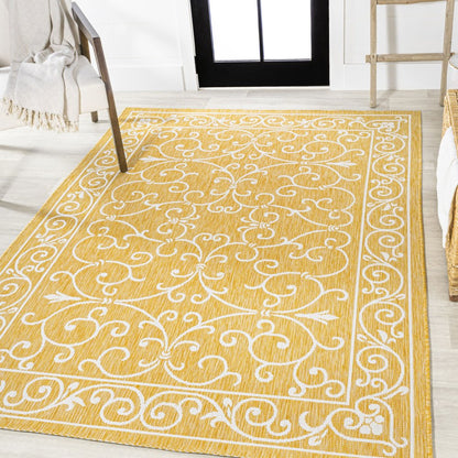 9' X 12' Yellow And Cream Medallion Indoor Outdoor Area Rug