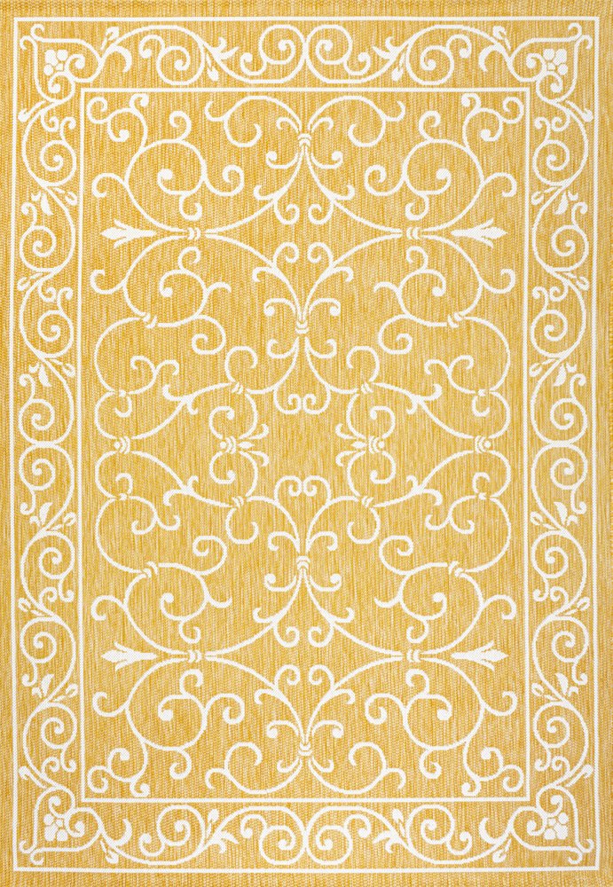 9' X 12' Yellow And Cream Medallion Indoor Outdoor Area Rug