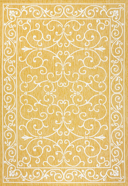 9' X 12' Yellow And Cream Medallion Indoor Outdoor Area Rug