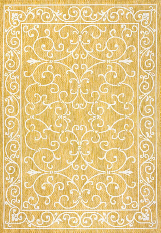 9' X 12' Yellow And Cream Medallion Indoor Outdoor Area Rug